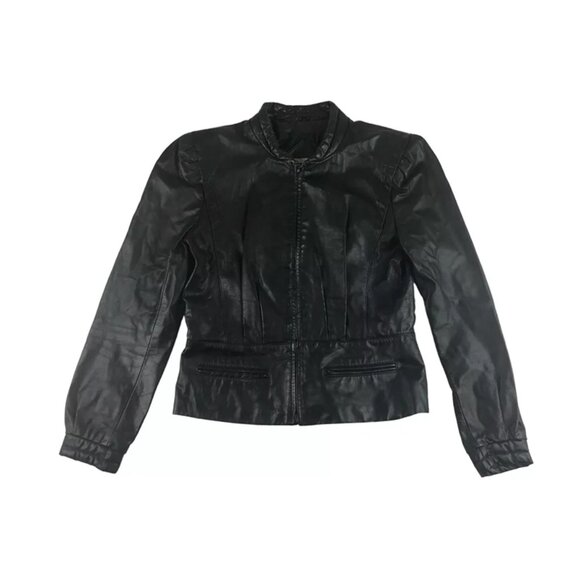 Berman's Womens Black 100% Leather Zip‎ Up Motorcycle Bomber Jacket Size 12 - Picture 1 of 10